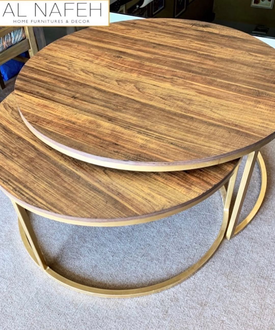 Nest of Centre Tables with a combination of Wooden Top and Metal Structure
