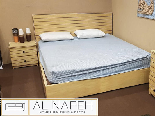 Low profile checkered and lining design bedset in diyar colour with 2 side tables, Dressing and mirror