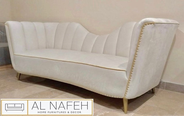 3 seater sofa in white and gold combination