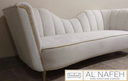 3 seater sofa in white and gold combination